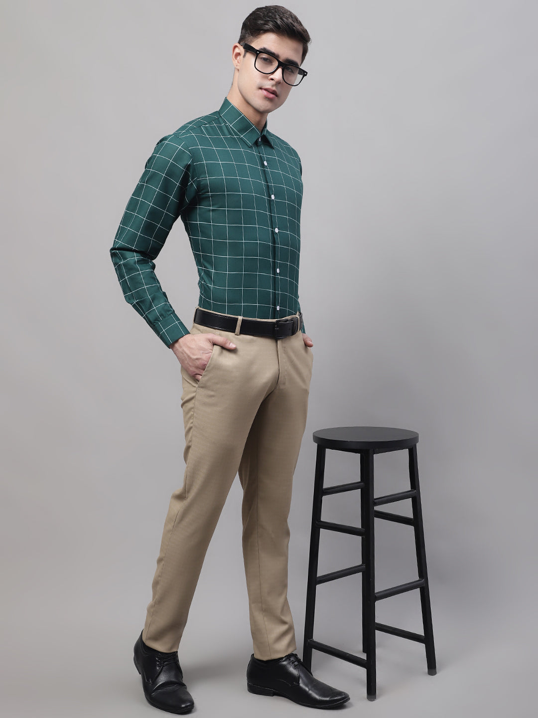 Men's Green Cotton Checked Formal Shirt