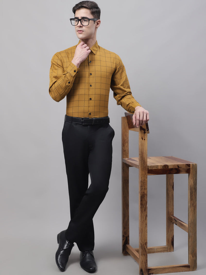 Men's Mustard Cotton Checked Formal Shirt