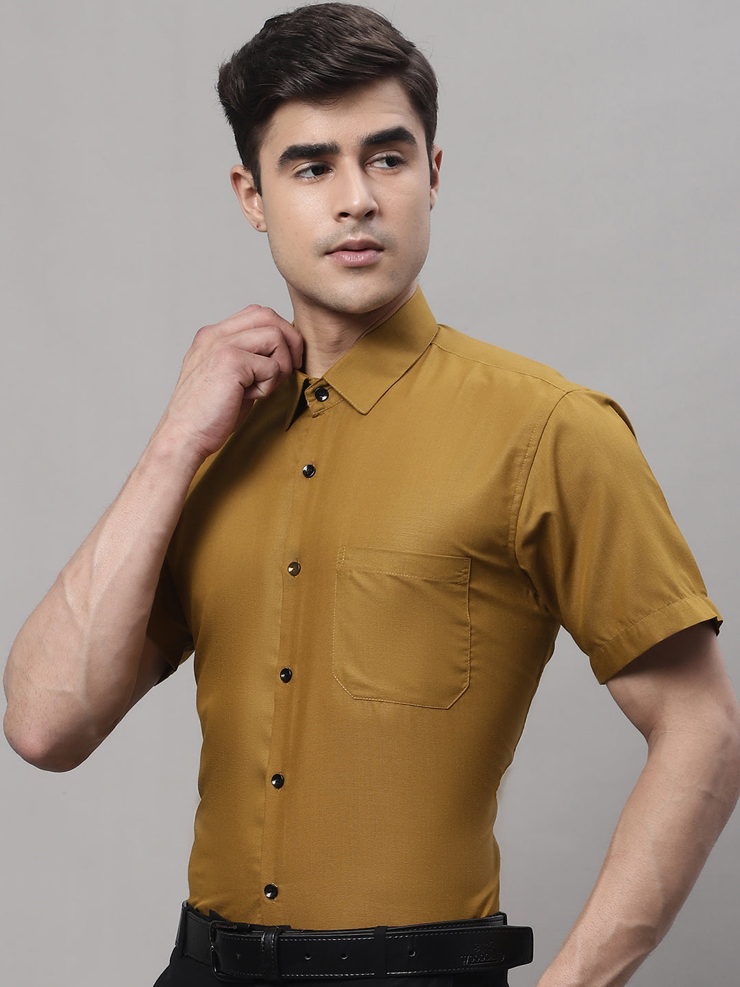 Indian Needle Men's Cotton Half Sleeves Solid Formal Shirts