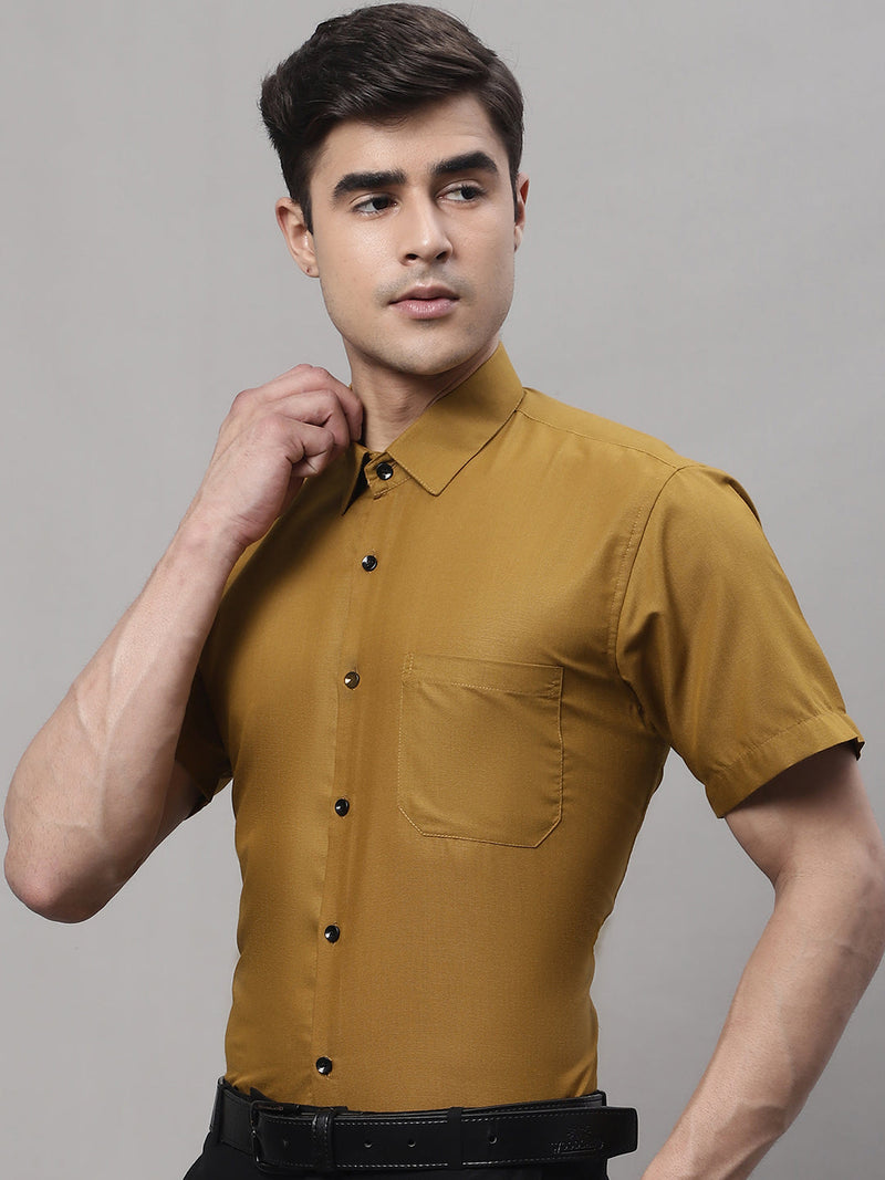 Indian Needle Men's Cotton Half Sleeves Solid Formal Shirts