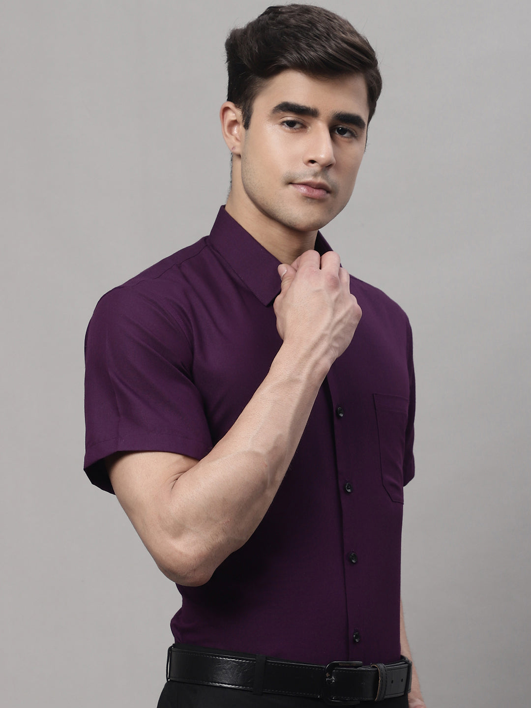 Indian Needle Men's Cotton Half Sleeves Solid Formal Shirts