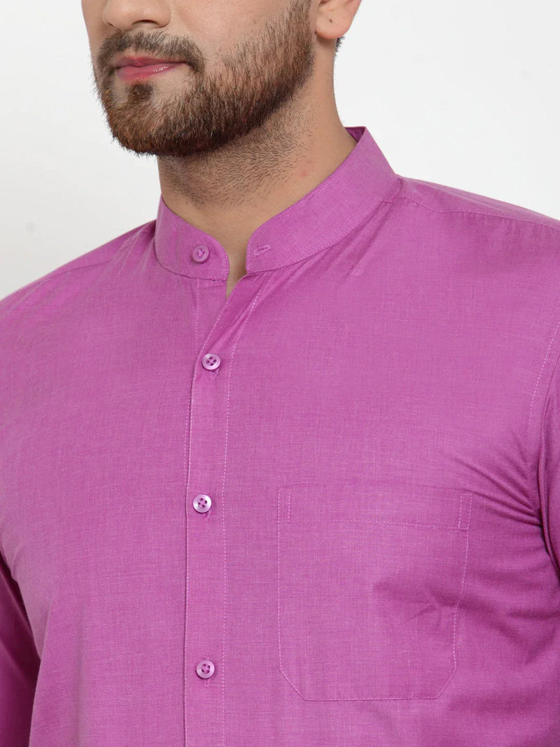 Jainish Pink Men's Cotton Solid Mandarin Collar Formal Shirts ( SF 757Wine )