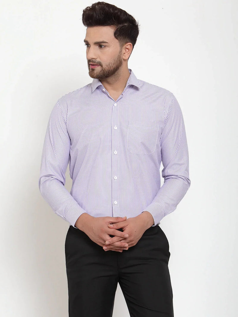 Jainish Purple Men's Cotton Striped Formal Shirt's ( SF 759Light-Purple )