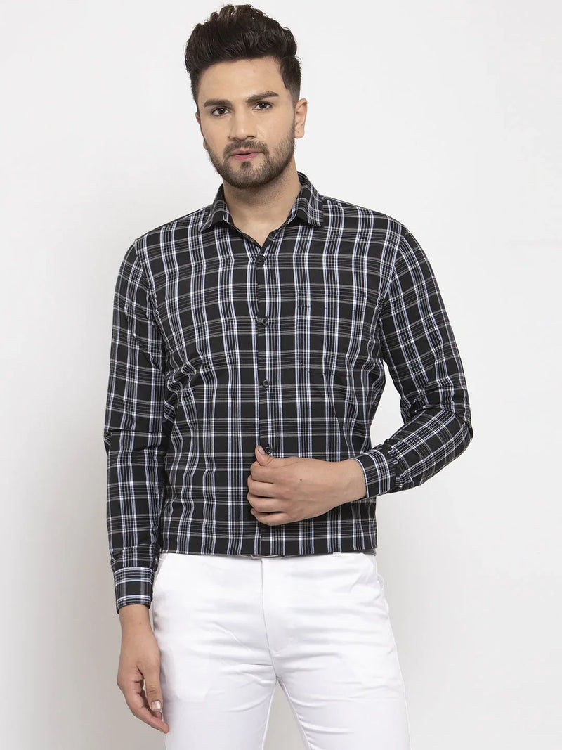 Jainish Black Men's Cotton Checked Formal Shirt's ( SF 764Black )