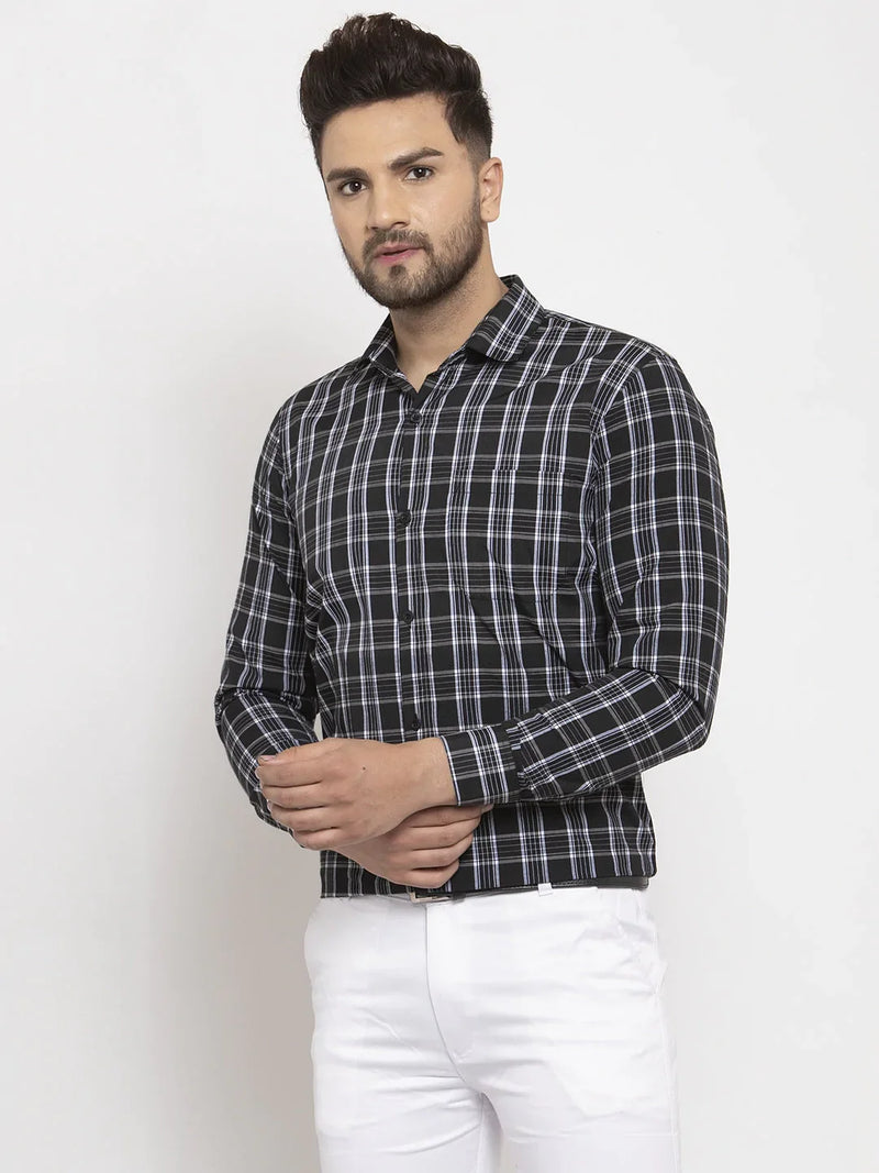 Jainish Black Men's Cotton Checked Formal Shirt's ( SF 764Black )