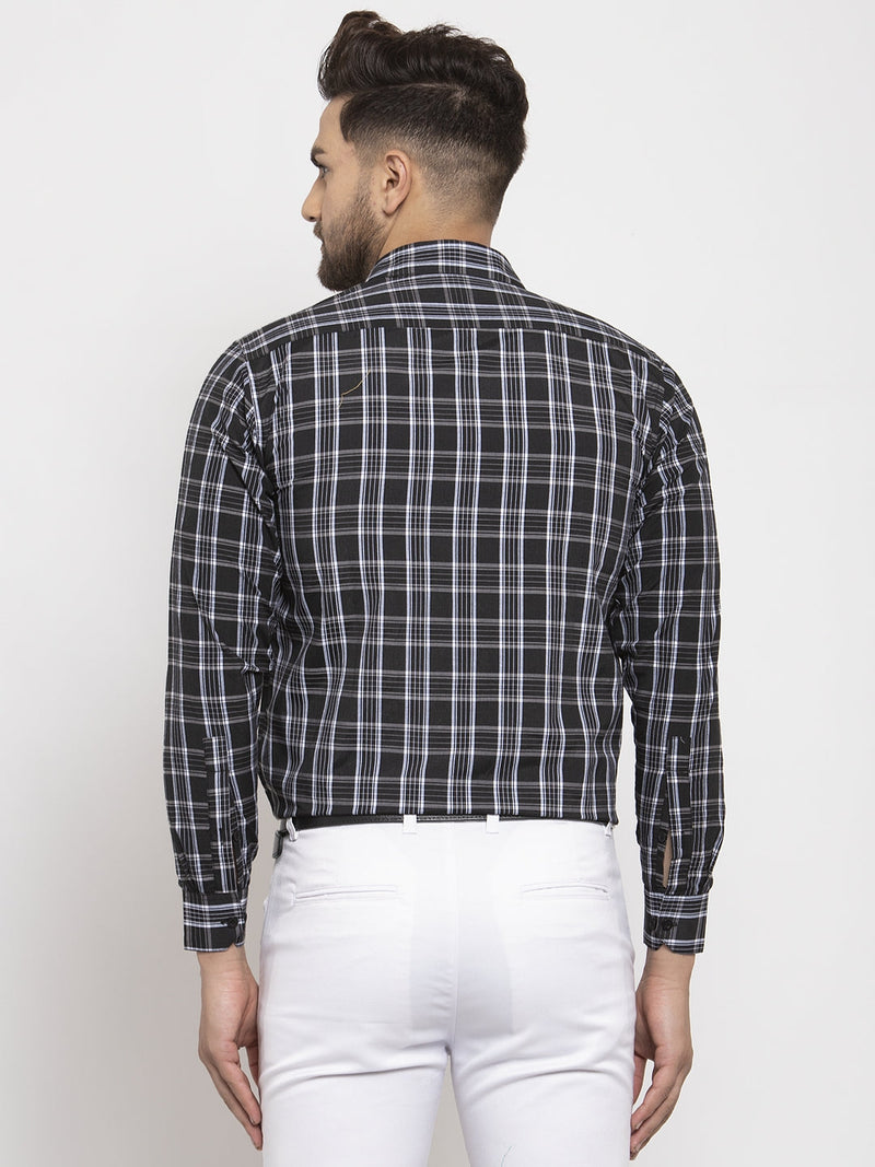 Indian Needle Black Men's Cotton Checked Formal Shirt's