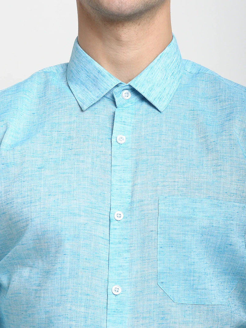 Jainish Blue Men's Solid Cotton Formal Shirt ( SF 782Sky )