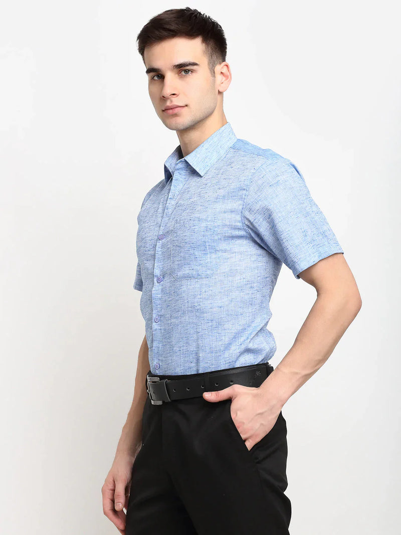 Jainish Blue Men's Solid Cotton Half Sleeves Formal Shirt ( SF 783Blue )