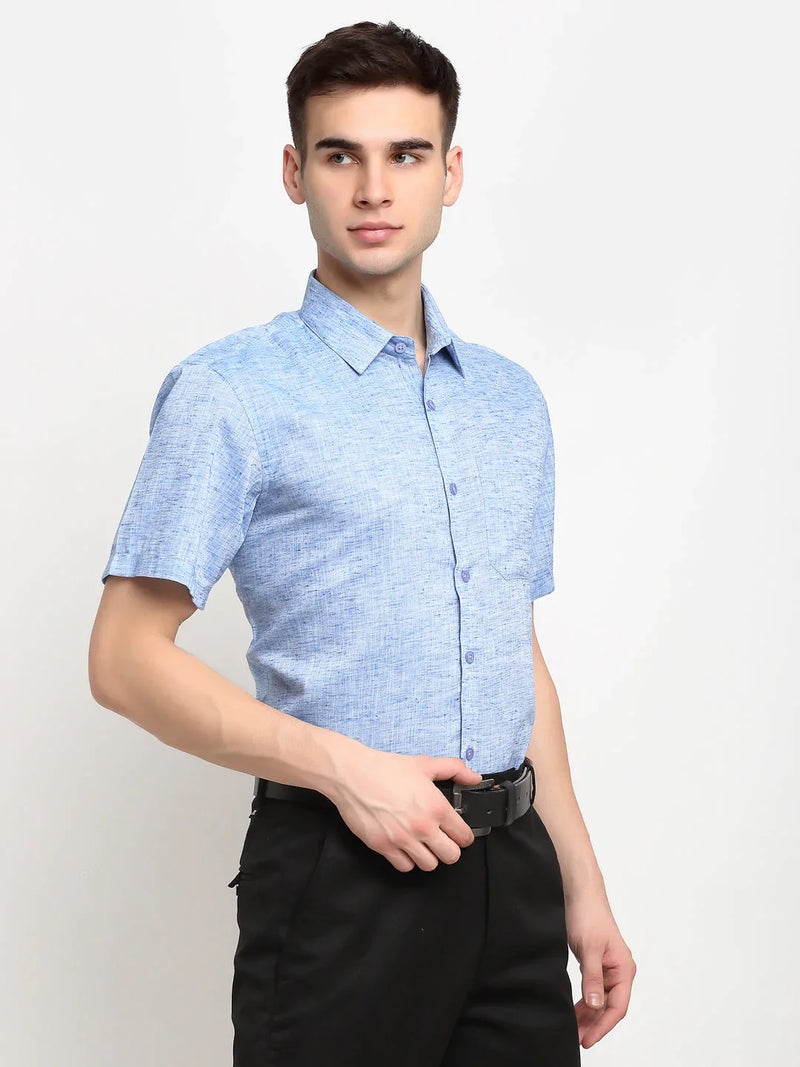 Jainish Blue Men's Solid Cotton Half Sleeves Formal Shirt ( SF 783Blue )