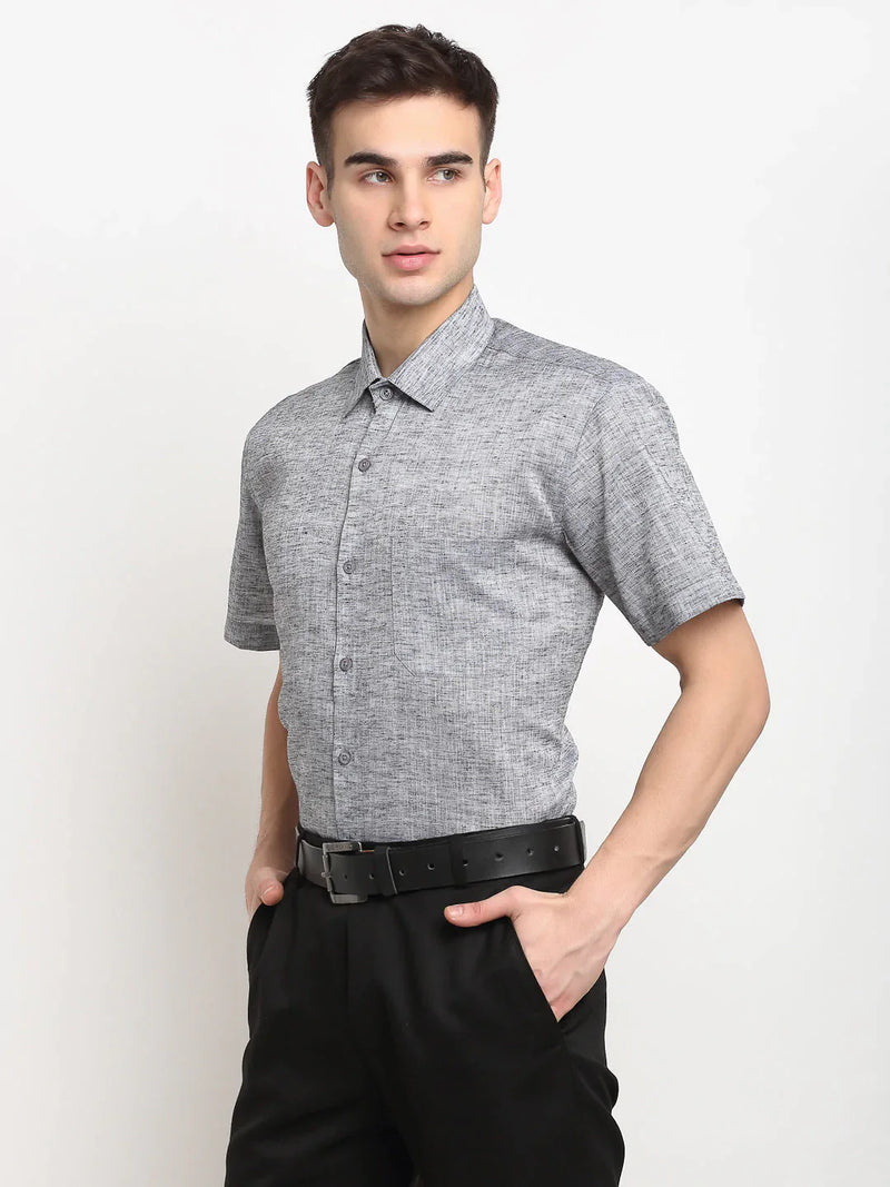 Jainish Grey Men's Solid Cotton Half Sleeves Formal Shirt ( SF 783Grey )