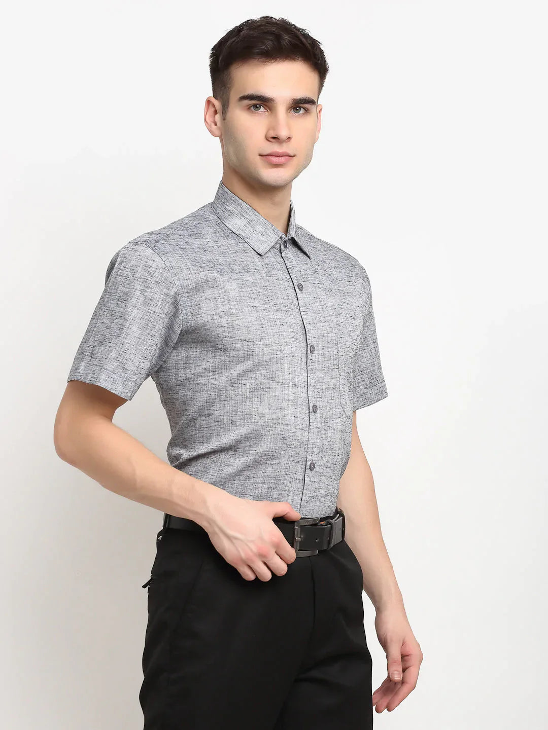 Jainish Grey Men's Solid Cotton Half Sleeves Formal Shirt ( SF 783Grey )
