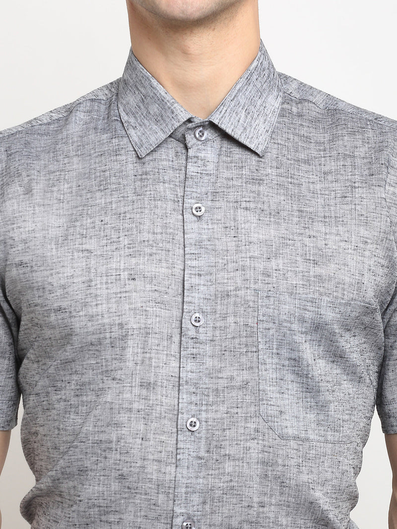 Indian Needle Grey Men's Solid Cotton Half Sleeves Formal Shirt