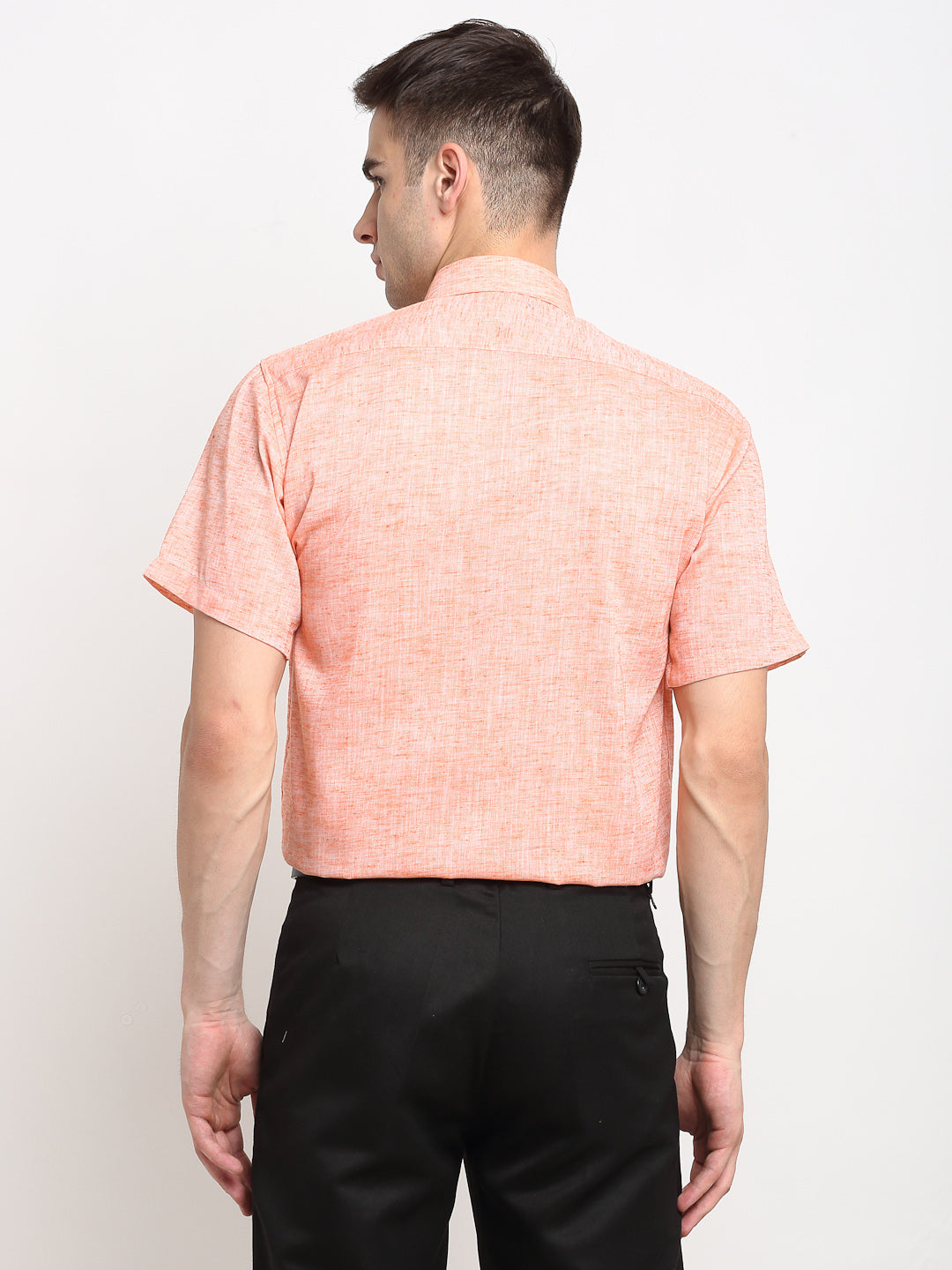 Indian Needle Orange Men's Solid Cotton Half Sleeves Formal Shirt