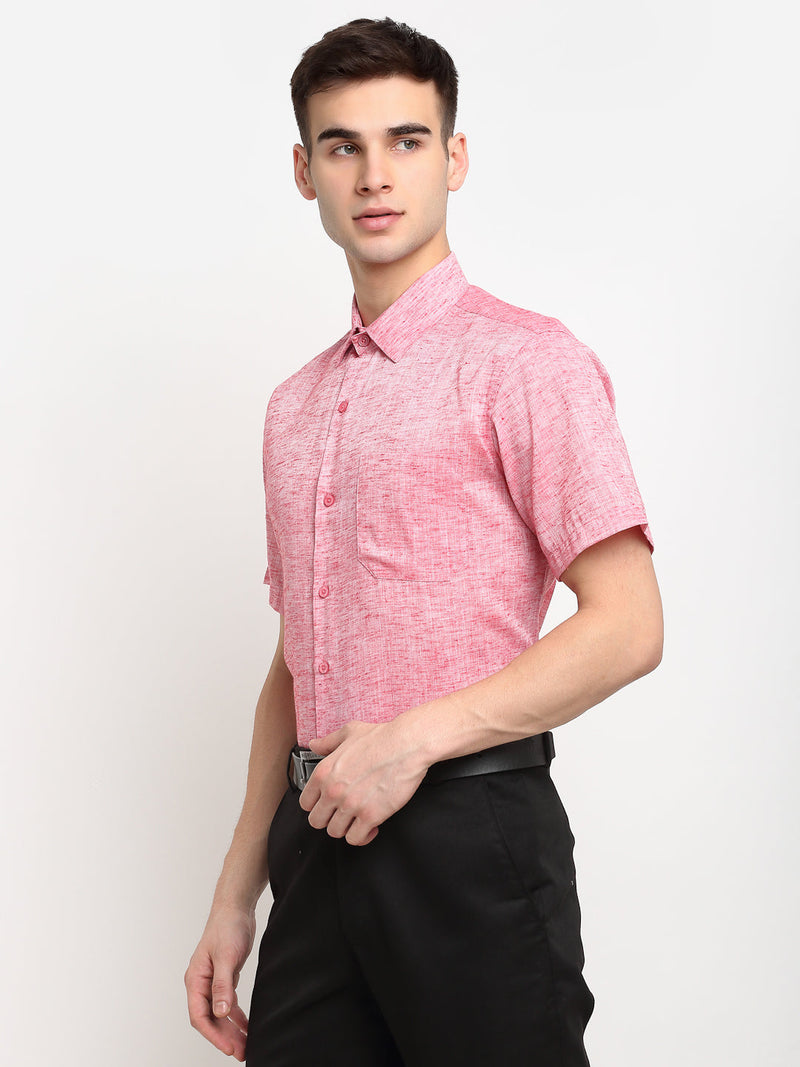 Indian Needle Red Men's Solid Cotton Half Sleeves Formal Shirt