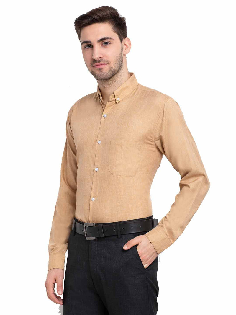 Indian Needle Beige Men's Button Down Collar Cotton Formal Shirt