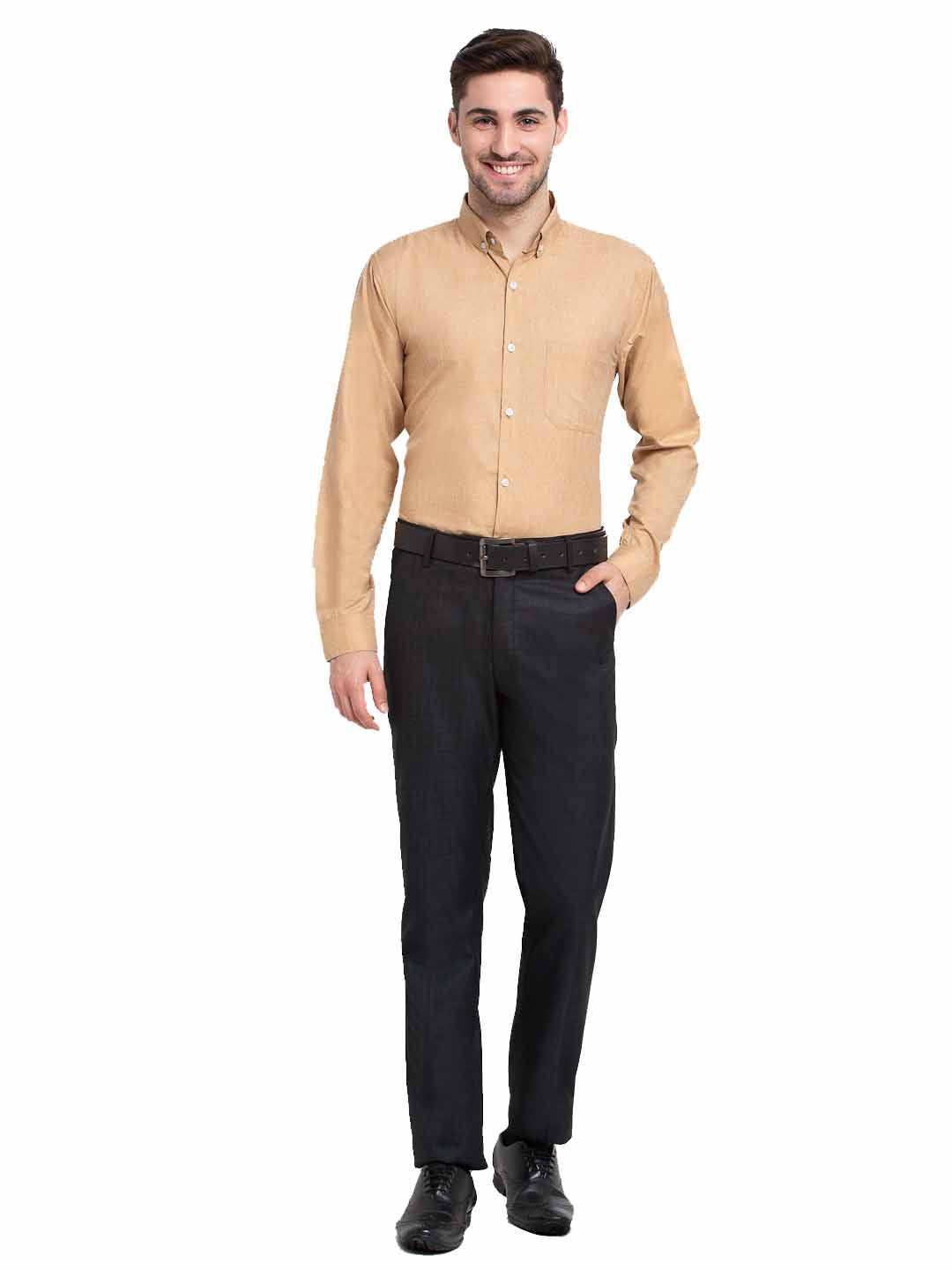 Indian Needle Beige Men's Button Down Collar Cotton Formal Shirt