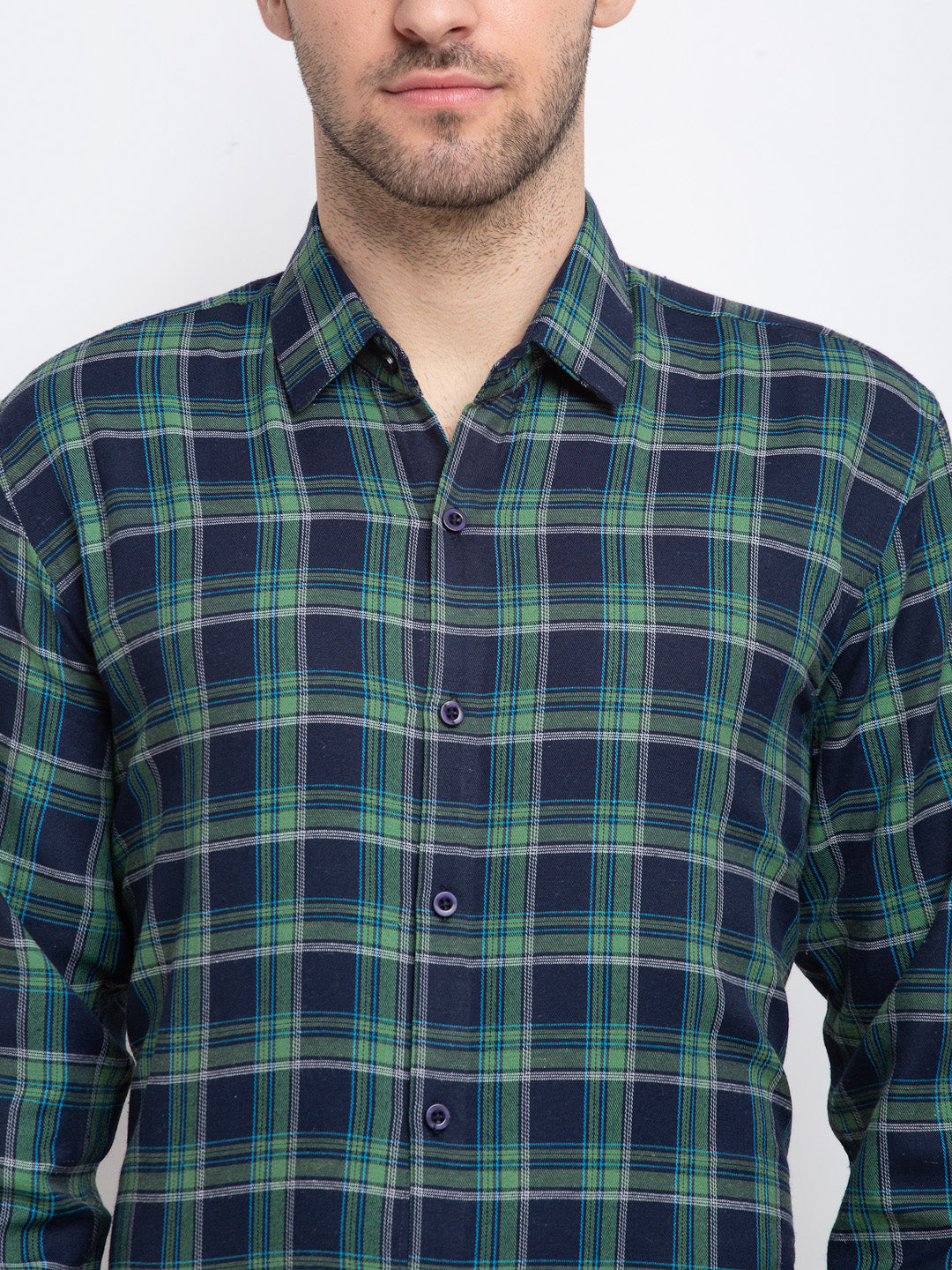 Indian Needle Green Men's Checked Cotton Formal Shirt