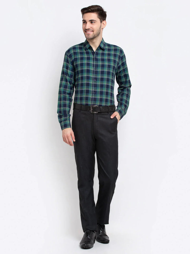 Jainish Green Men's Checked Cotton Formal Shirt ( SF 786Green )