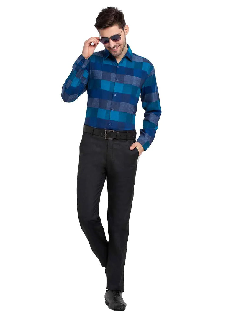 Jainish Blue Men's Checked Cotton Formal Shirt ( SF 787Blue )