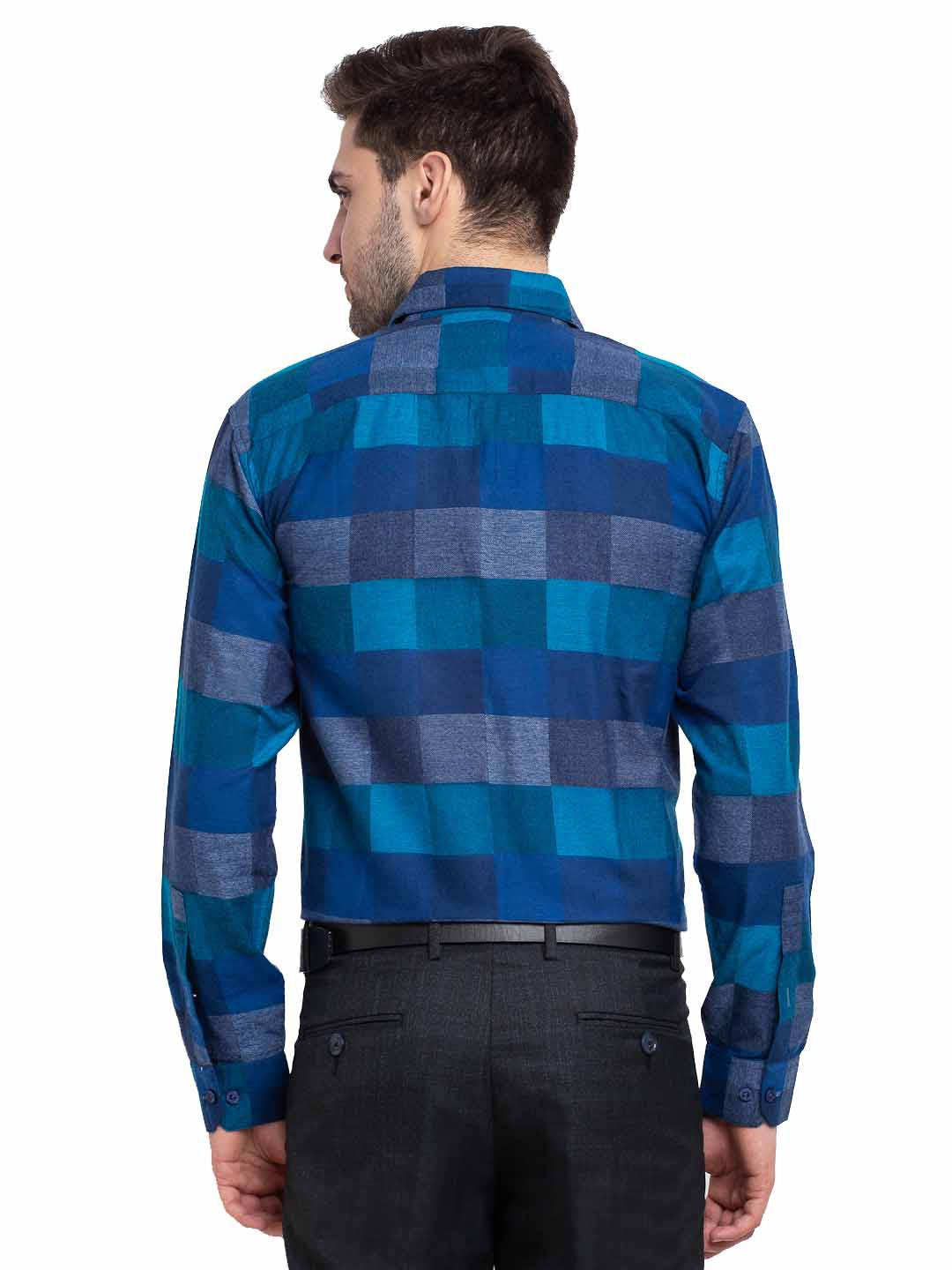 Indian Needle Blue Men's Checked Cotton Formal Shirt
