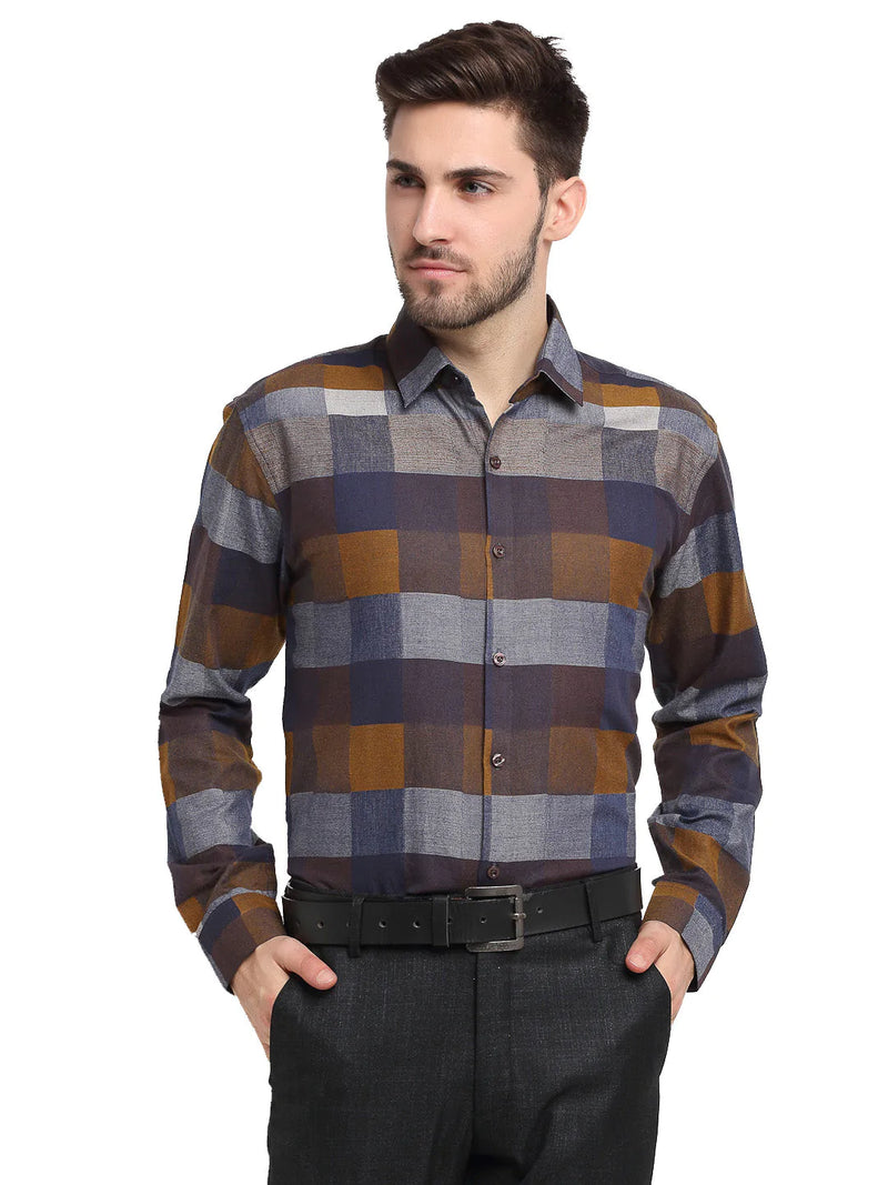 Jainish Multicolor Men's Checked Cotton Formal Shirt ( SF 787Multi )