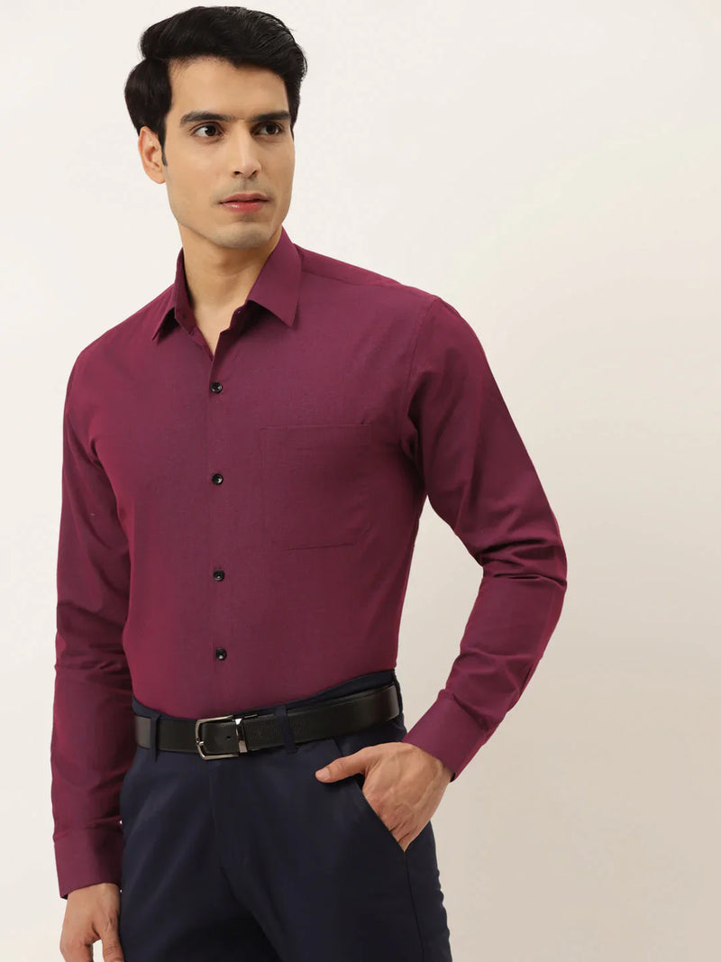 Jainish Men's Solid Formal Cotton Shirt ( SF 788Wine )