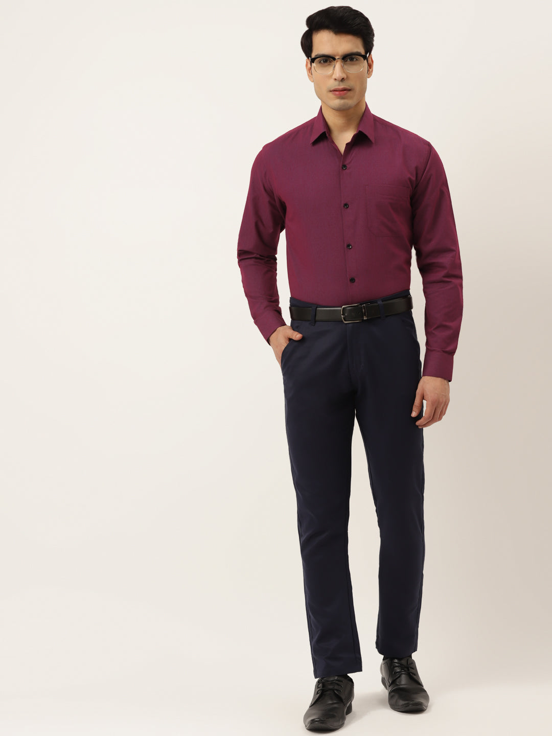 Indian Needle Men's Solid Formal Cotton Shirt