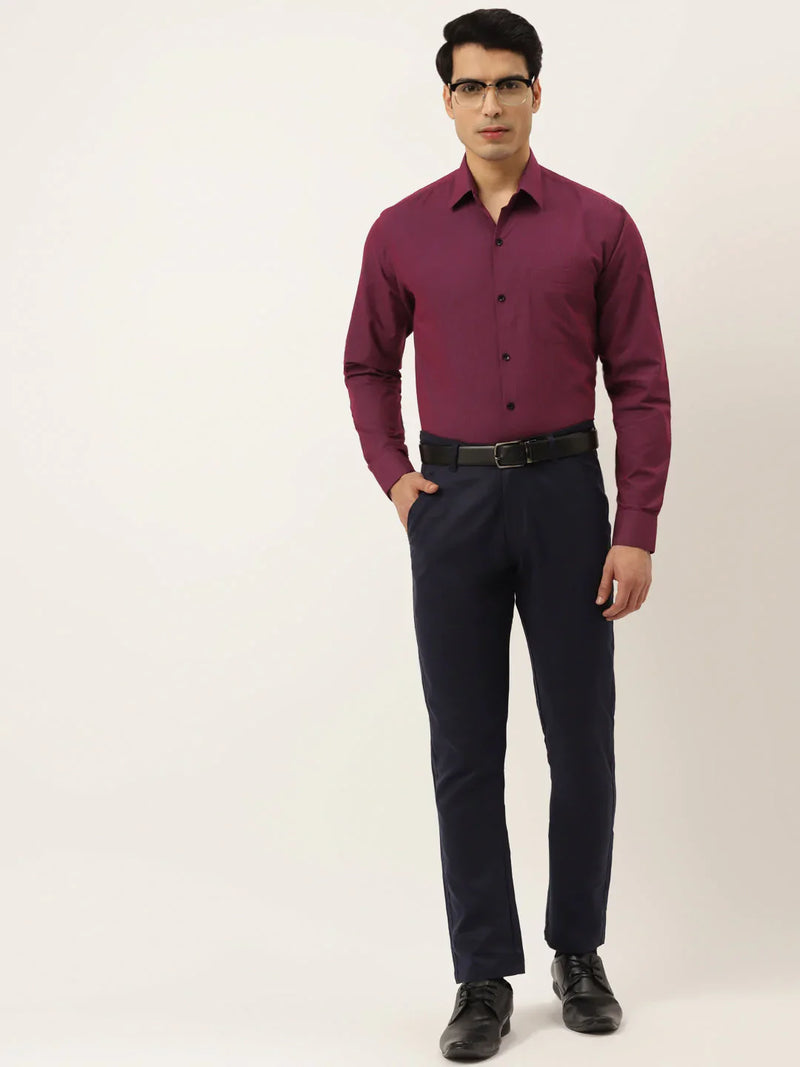 Jainish Men's Solid Formal Cotton Shirt ( SF 788Wine )