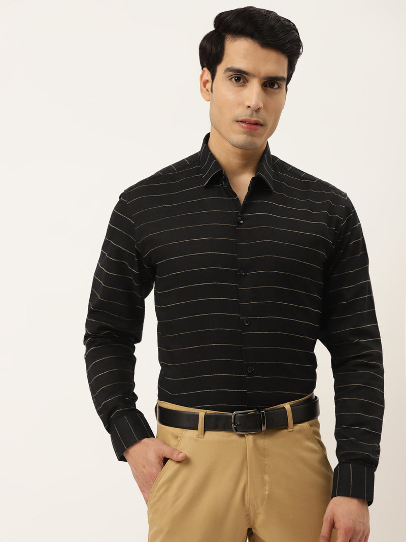 Indian Needle Men's Formal Cotton Horizontal Striped Shirt