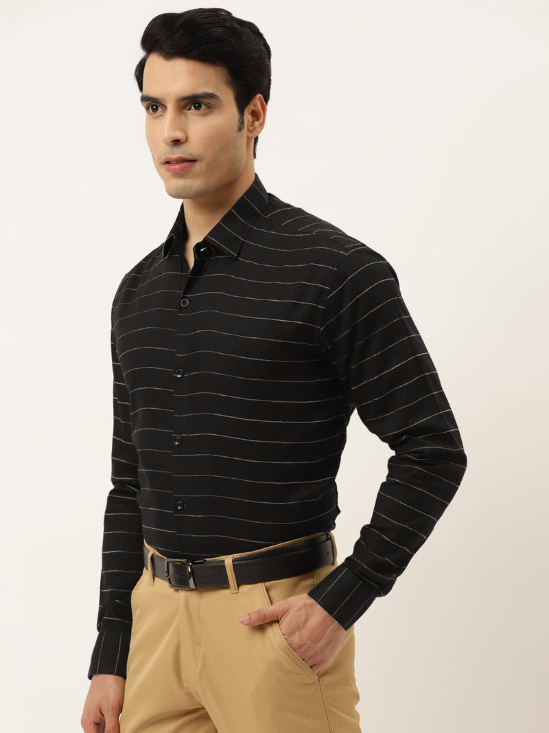 Indian Needle Men's Formal Cotton Horizontal Striped Shirt