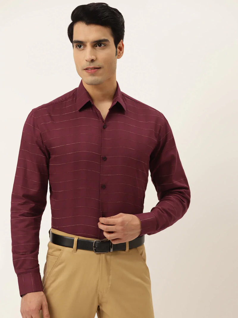 Jainish Men's Formal Cotton Horizontal Striped Shirt ( SF 790Maroon )