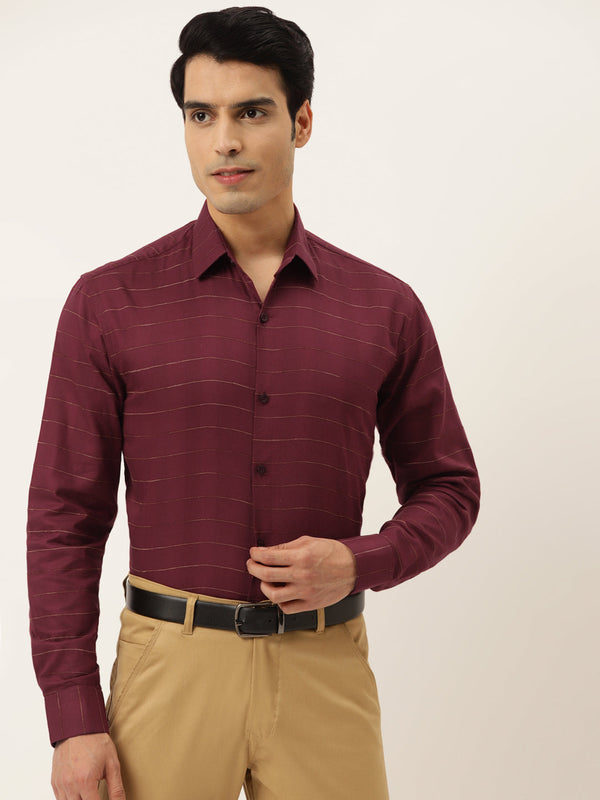 Indian Needle Men's Formal Cotton Horizontal Striped Shirt