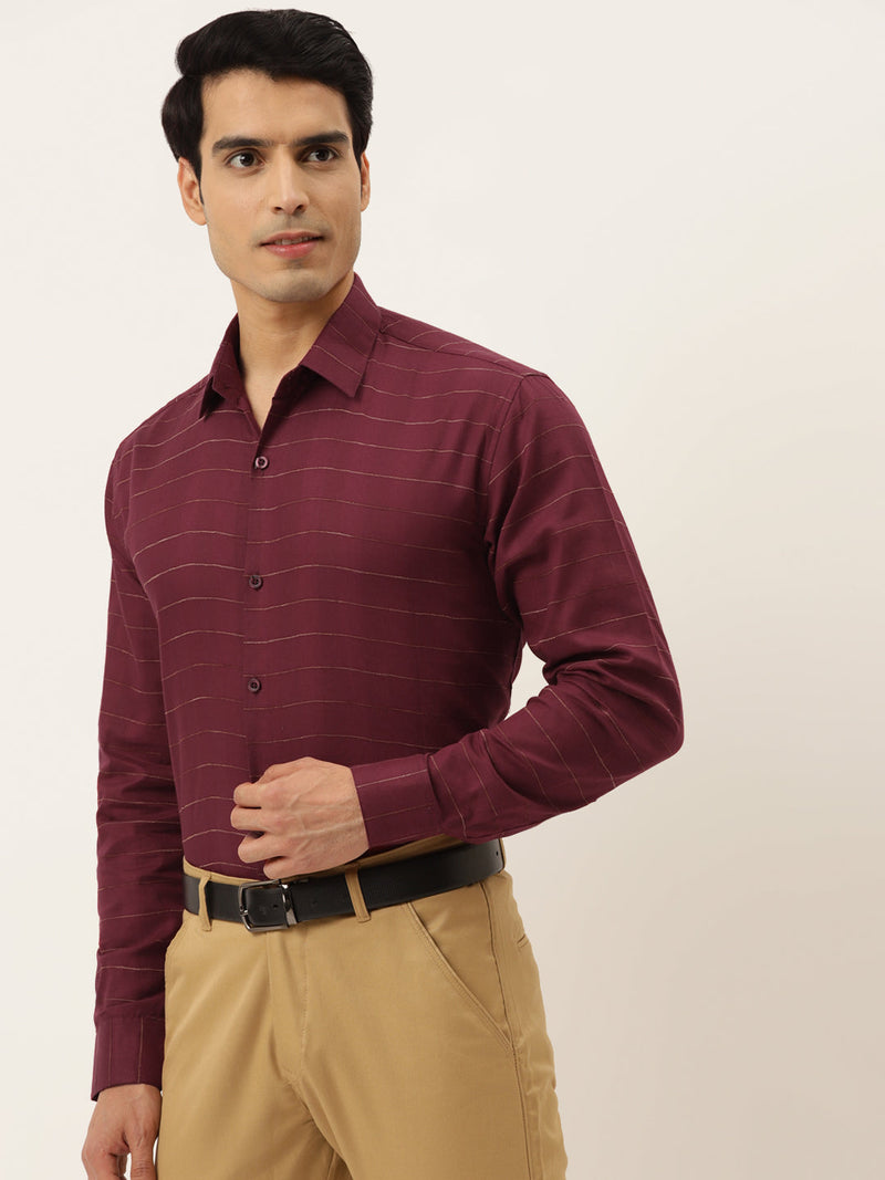 Indian Needle Men's Formal Cotton Horizontal Striped Shirt