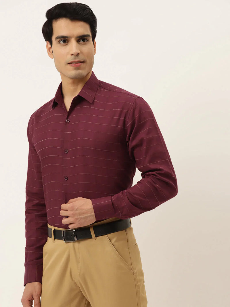 Jainish Men's Formal Cotton Horizontal Striped Shirt ( SF 790Maroon )