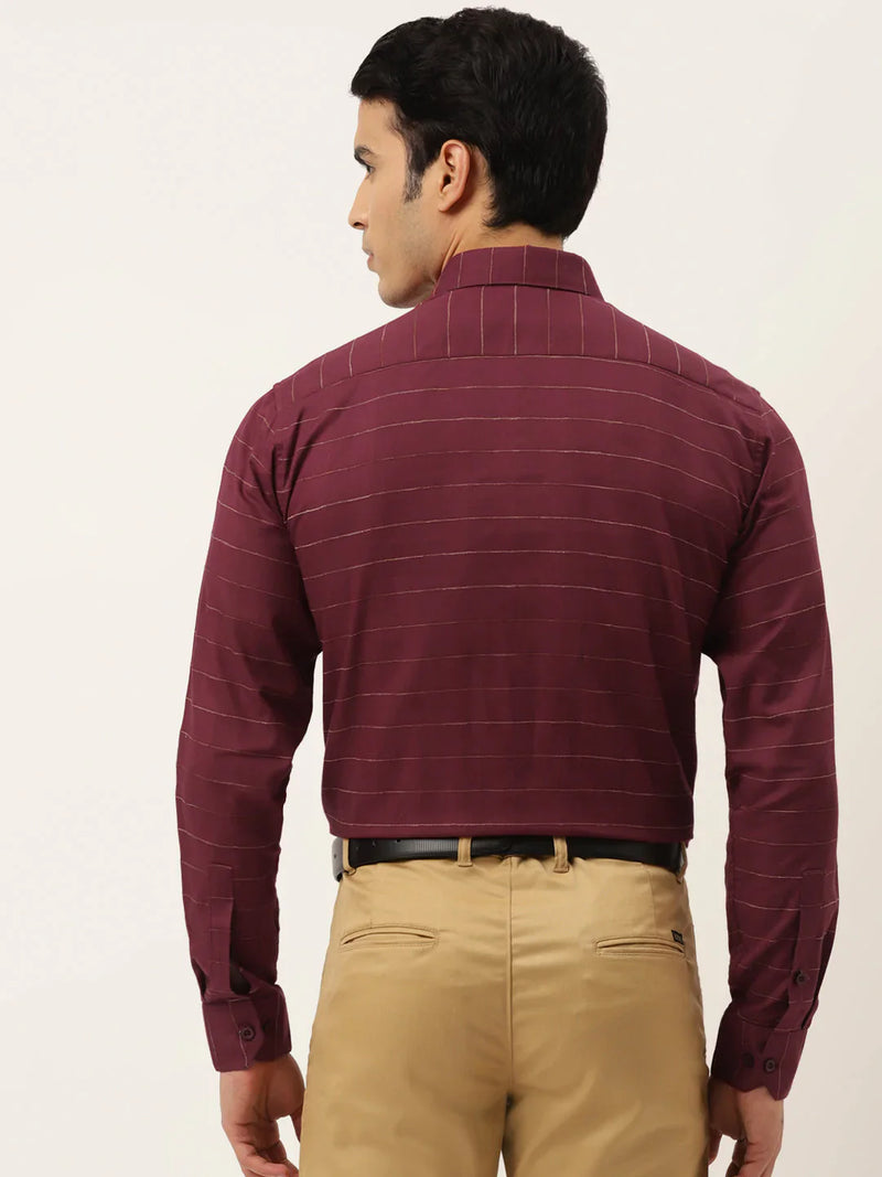 Jainish Men's Formal Cotton Horizontal Striped Shirt ( SF 790Maroon )