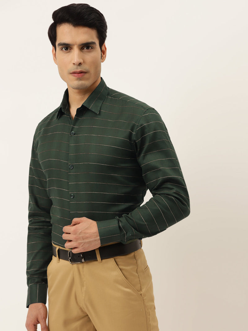 Indian Needle Men's Formal Cotton Horizontal Striped Shirt