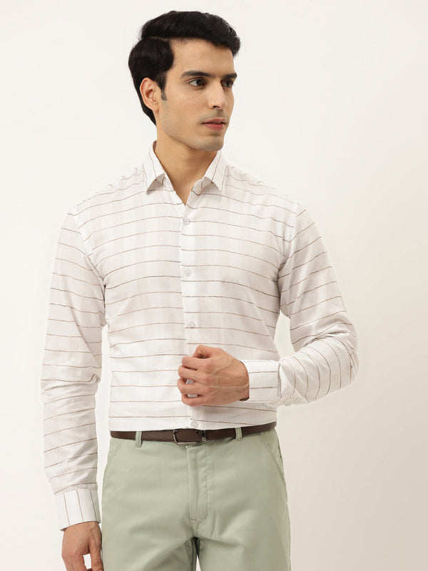 Indian Needle Men's Formal Cotton Horizontal Striped Shirt