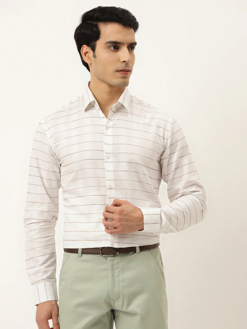 Jainish Men's Formal Cotton Horizontal Striped Shirt ( SF 790White )