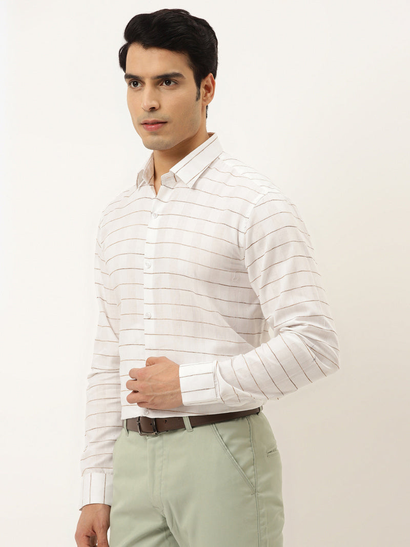 Indian Needle Men's Formal Cotton Horizontal Striped Shirt