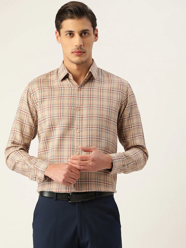 Jainish Men's Cotton Checked Formal Shirts ( SF 791Brown )