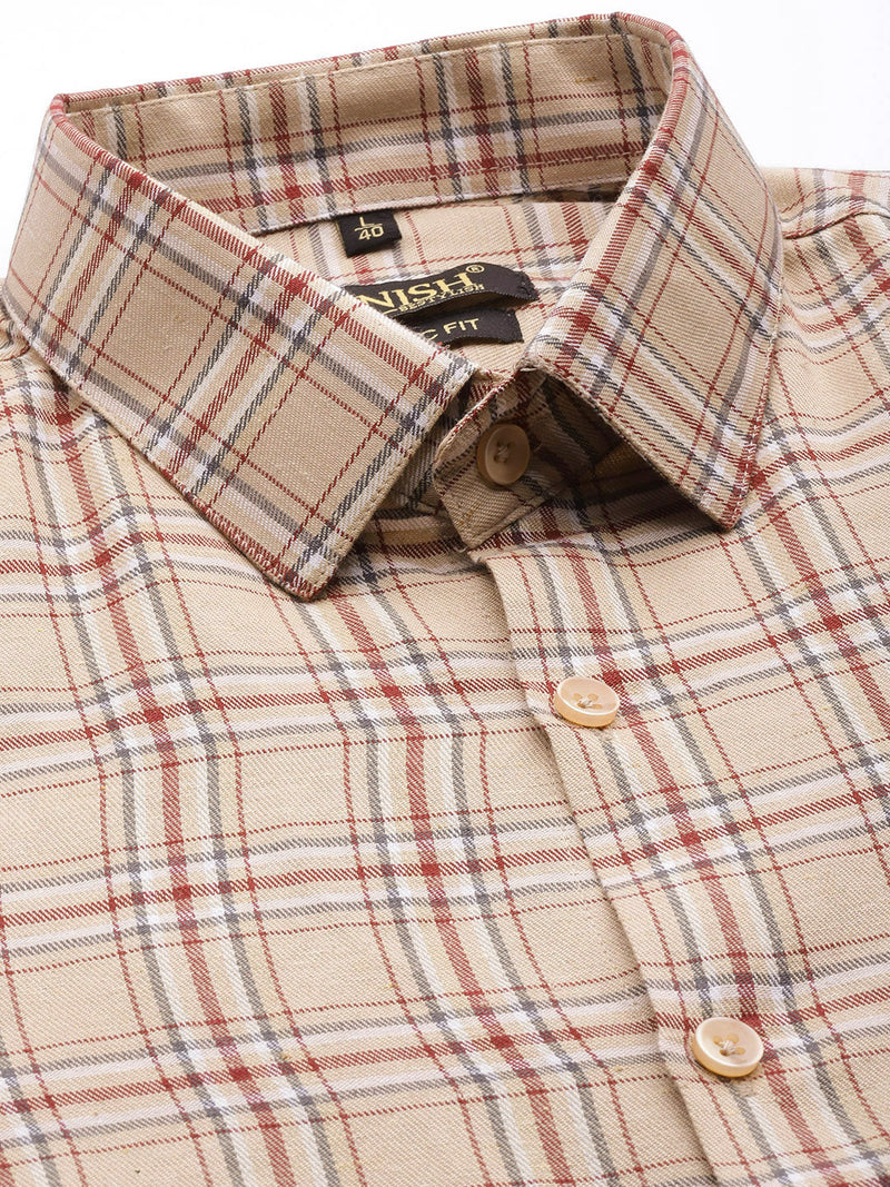 Jainish Men's Cotton Checked Formal Shirts ( SF 791Brown )