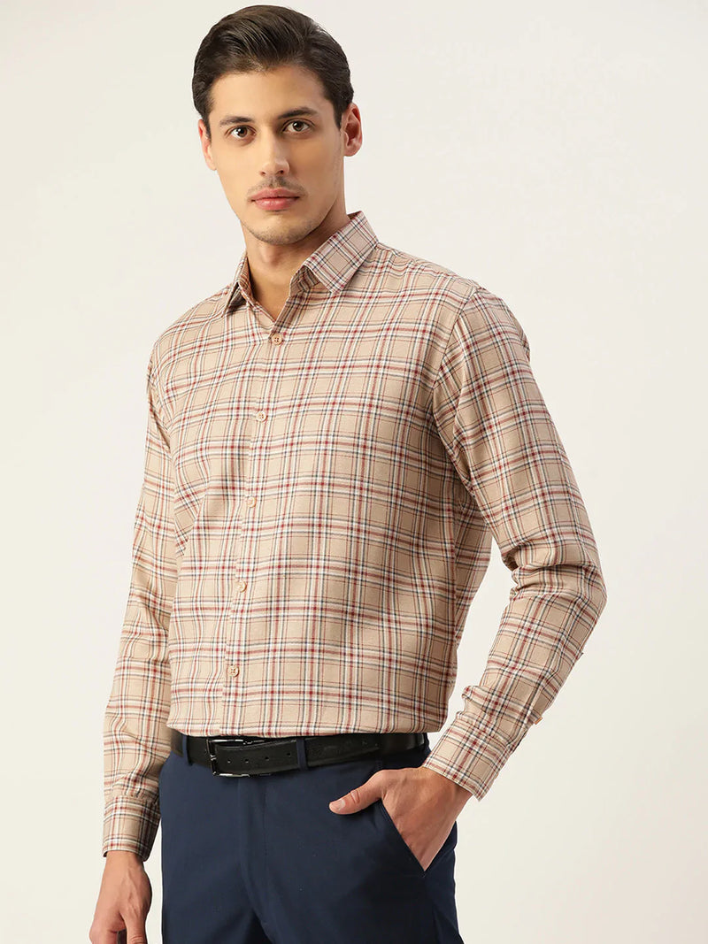 Jainish Men's Cotton Checked Formal Shirts ( SF 791Brown )