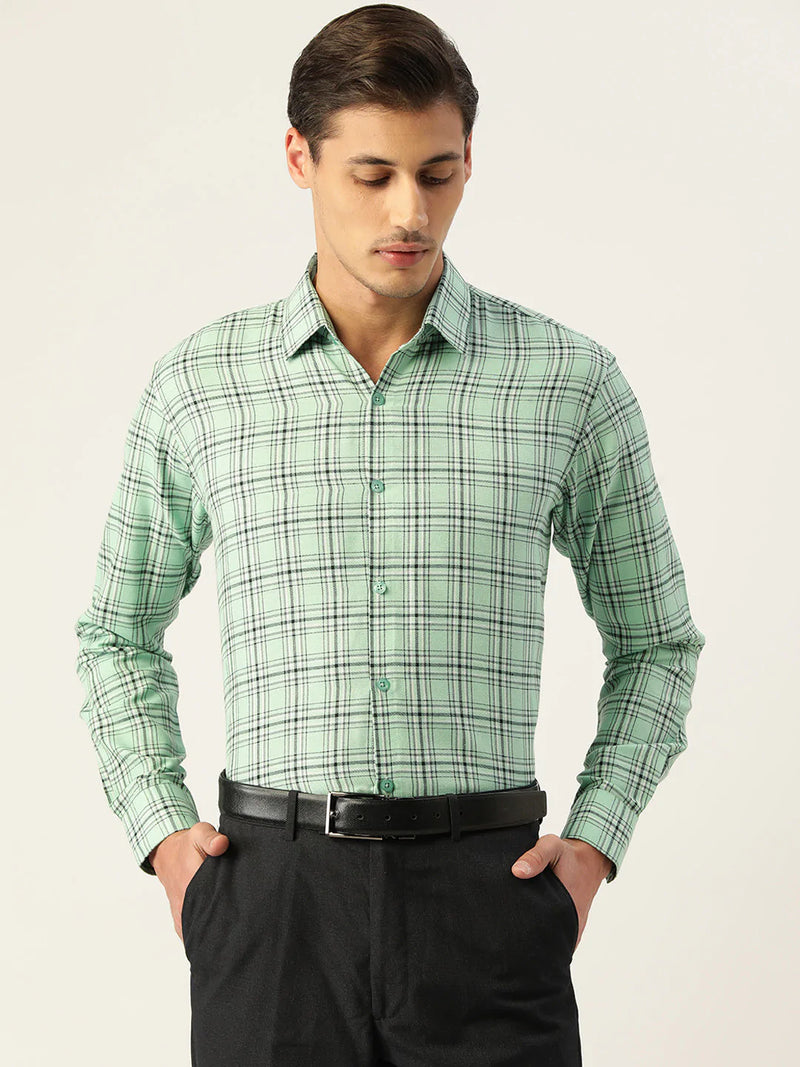 Jainish Men's Cotton Checked Formal Shirts ( SF 791Green )