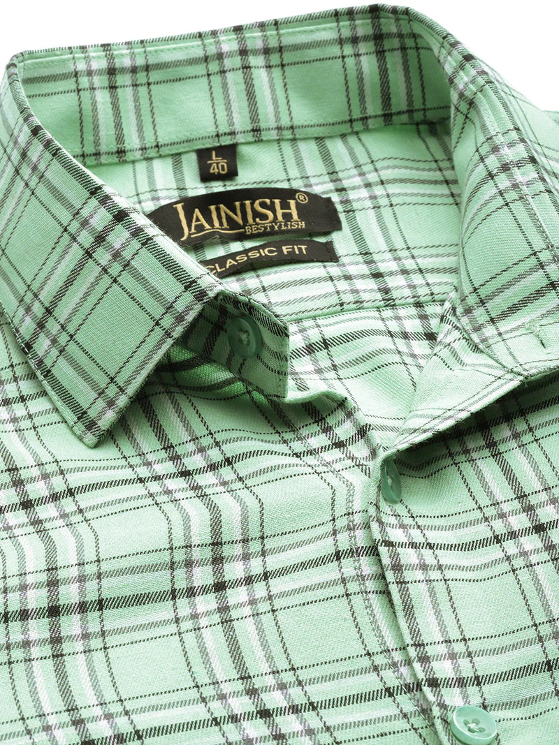 Jainish Men's Cotton Checked Formal Shirts ( SF 791Green )