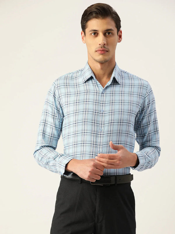 Jainish Men's Cotton Checked Formal Shirts ( SF 791Sky )