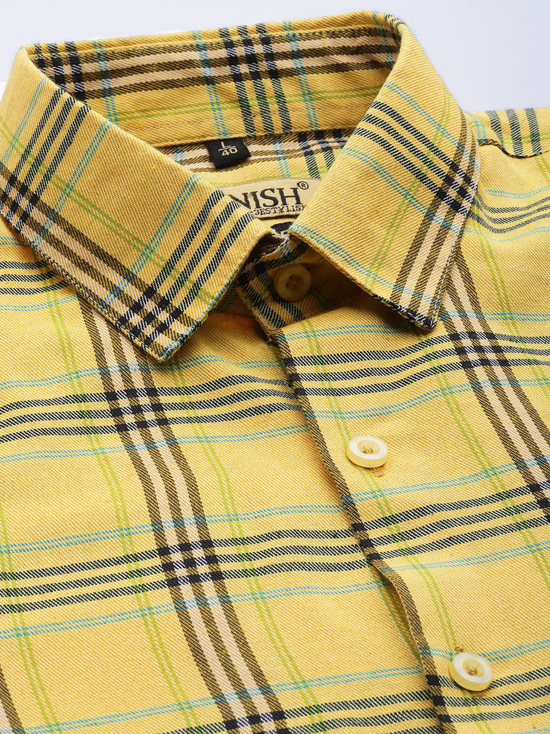 Jainish Men's Cotton Checked Formal Shirts ( SF 793Yellow )