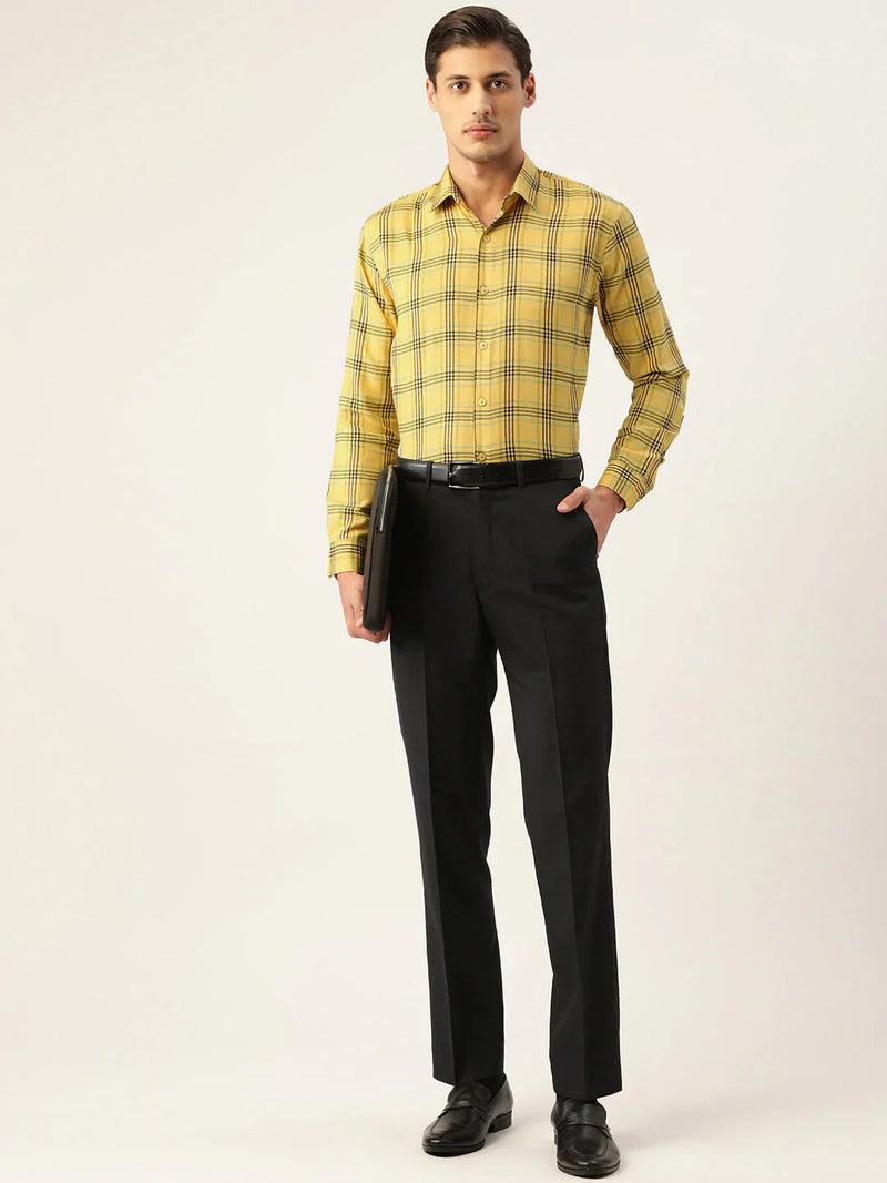 Jainish Men's Cotton Checked Formal Shirts ( SF 793Yellow )