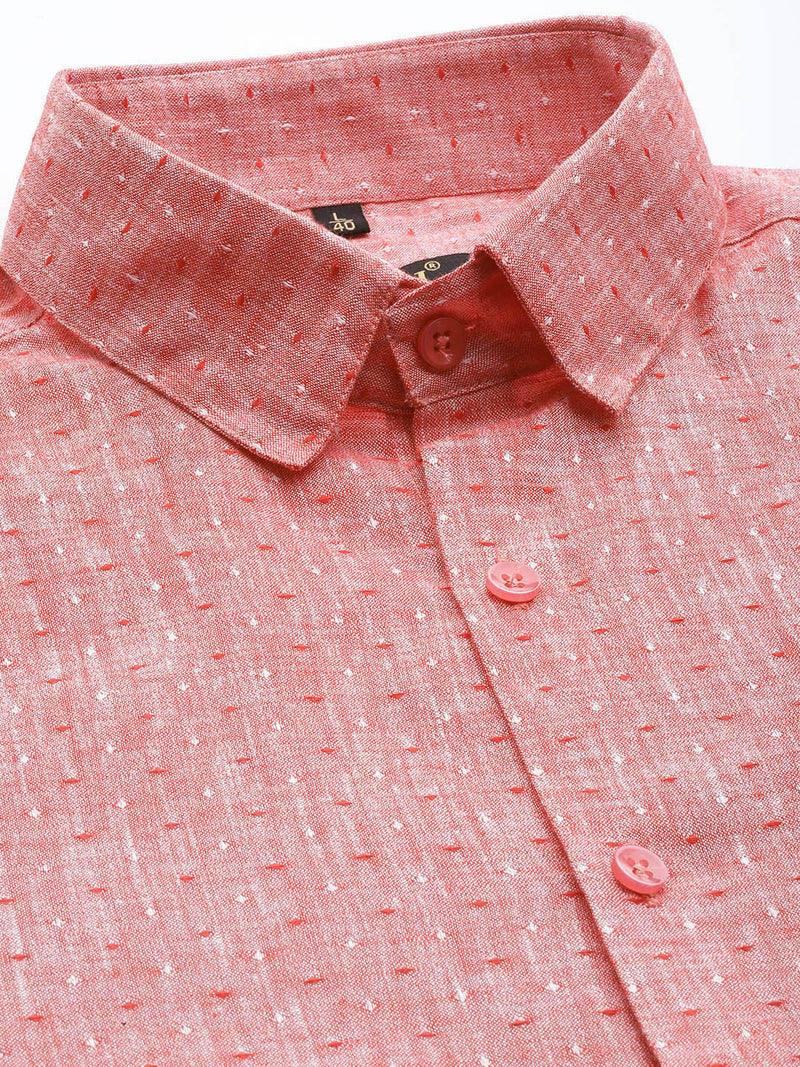 Indian Needle Men's  Linen Cotton Polka Dots Formal Shirts