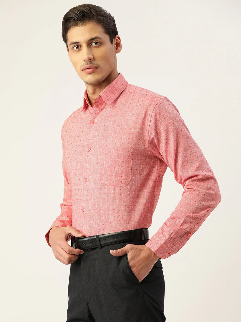 Jainish Men's  Linen Cotton Polka Dots Formal Shirts ( SF 794Red )