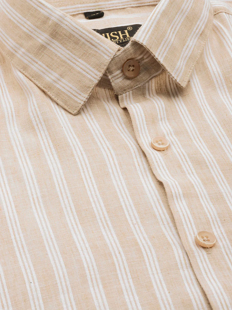 Jainish Men's  Cotton Striped Formal Shirts ( SF 795Beige )